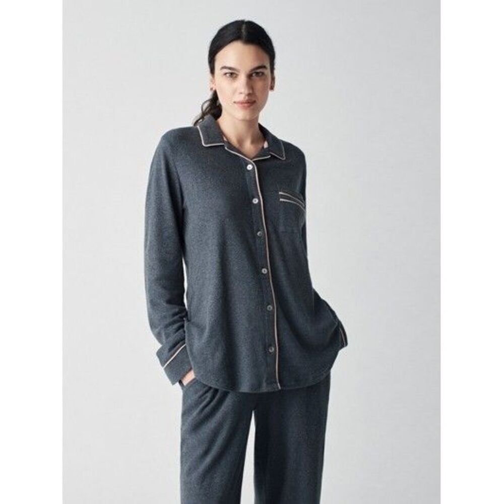Faherty Solid Buttondown Shirt Tunic Top Collared Gray Long Sleeve M New 263602